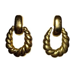 Vintage Gold‎ Tone Twisted Door Knocker Earrings J17-10
